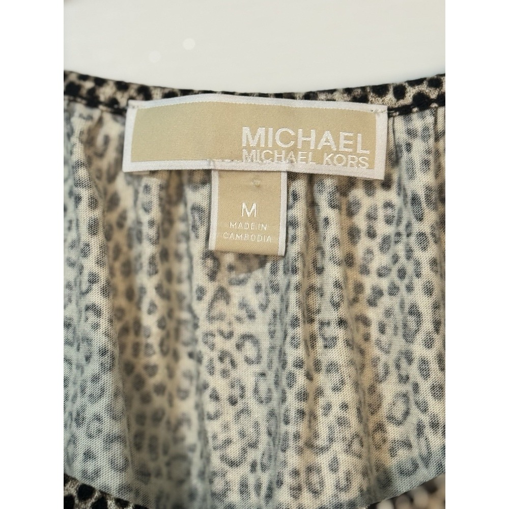 MICHAEL KORS Leopard Print 3/4 Sleeve Boat Neck Top Size M - Picture 2 of 5